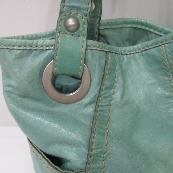 **FOSSIL Mint Green Distressed Leather Satchel - Picture 5 of 9